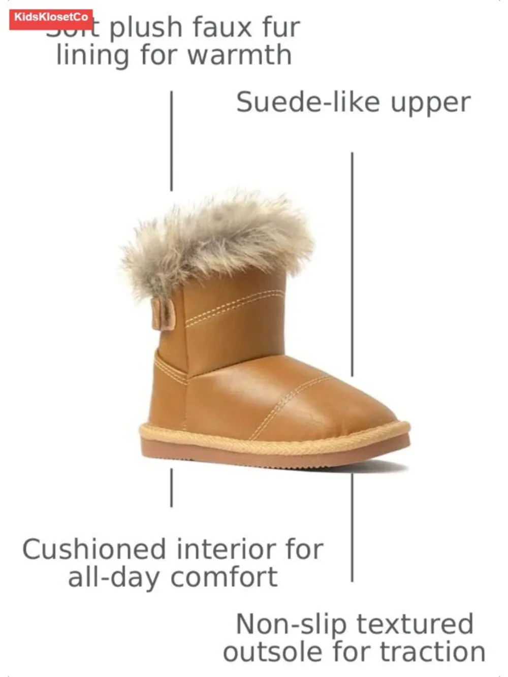 Toddler Girls Faux Suede Winter Snow Boots with Faux Fur Lining